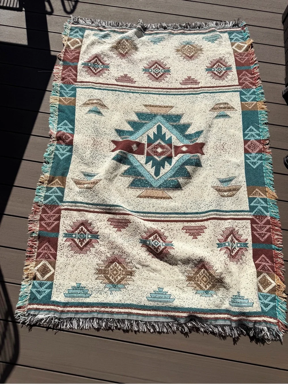 USA Tapestry Aztec Navajo Southwest Ranch Cotton Fringe Blanket Picnic 69x47